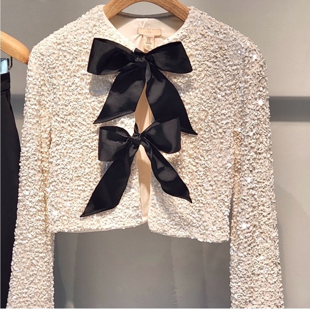 New H&M Sequined Bow-front Jacket - Picture 11 of 11